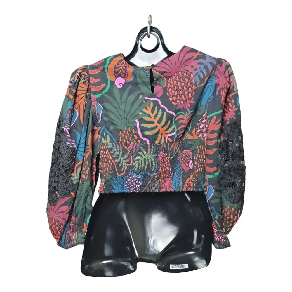 FARM Rio FrutisDream Puff Sleeve SubtleFruit Print NWT Sz S BOHO Art to Wear Y2K